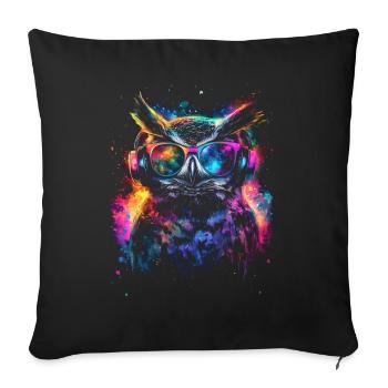 DJ Tenue cool Rave Techno Festival Hibou - Housse de coussin décorative 45 x 45 cm - noir - Devant