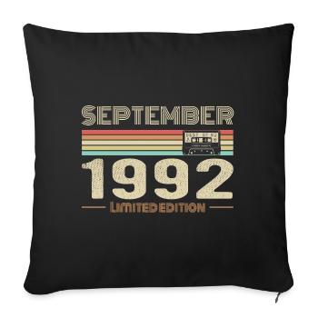 Septembre 1992 Vintage Anniversaire septembre 1992 - Housse de coussin décorative 45 x 45 cm - noir - Devant