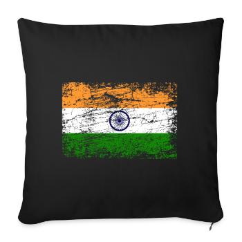 Drapeau inde utilisé look vintage bannière armoiries goa - Housse de coussin décorative 45 x 45 cm - noir - Devant