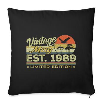 Anniversaire Mai 1989, nés en mai 1989 - May 1989 - Housse de coussin décorative 45 x 45 cm - noir - Devant