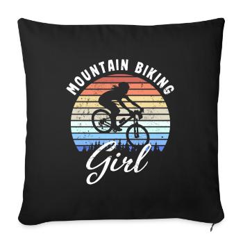 Vélo de montagne cadeau rétro coucher de soleil fille - Housse de coussin décorative 45 x 45 cm - noir - Devant