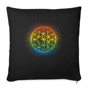 Géométrie sacrée du soleil fleur de vie colorée - Housse de coussin décorative 45 x 45 cm - noir - Devant