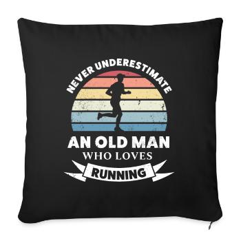 Vieil homme qui aime courir drôle cadeau papa - Housse de coussin décorative 45 x 45 cm - noir - Devant