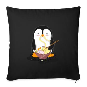 Pinguin isst Ramen Nudel Suppe - Sofakissenbezug 45 x 45 cm - Schwarz - Vorne