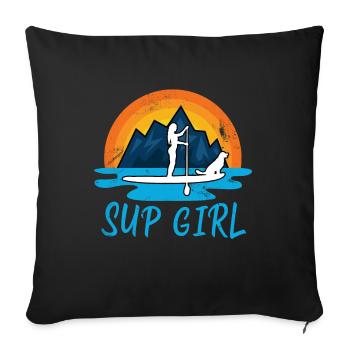 Paddleboarding Sup Girl Dog Retro Gift - Sofa pillowcase 17,3'' x 17,3'' (45 x 45 cm) - black - Front