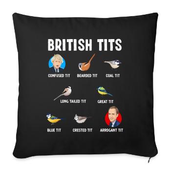 Cadeau d'oiseau de mésange Boris Johnson Matt Hancock - Housse de coussin décorative 45 x 45 cm - noir - Devant