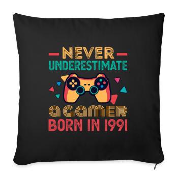 Gamer Né en 1991 Birthday Gaming Gift Retro - Housse de coussin décorative 45 x 45 cm - noir - Devant