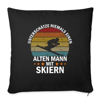 Mann mit Skiern - Sofakissenbezug 45 x 45 cm - Schwarz - Vorne