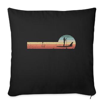 Paddleboard vintage SUP Girl Dog Sunset - Housse de coussin décorative 45 x 45 cm - noir - Devant