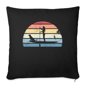Retro Paddleboarding Girl with Dog Sunset Gift - Sofa pillowcase 17,3'' x 17,3'' (45 x 45 cm) - black - Front
