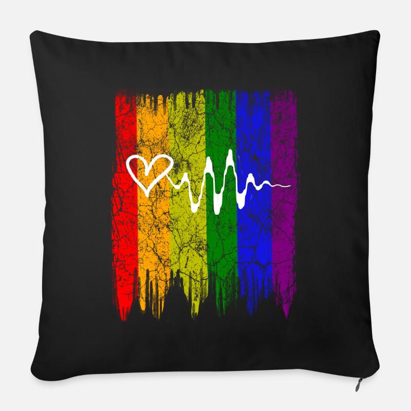 Regenbogen Herz - Sofakissenbezug 45 x 45 cm - Schwarz