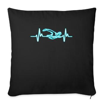 Funny Heartbeat Swim Nageur Athlète Amour Natation - Housse de coussin décorative 45 x 45 cm - noir - Devant