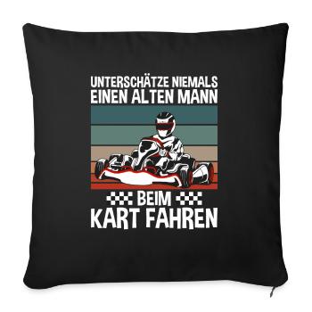 Alter Mann Beim Kart Fahren - Sofakissenbezug 45 x 45 cm - Schwarz - Vorne