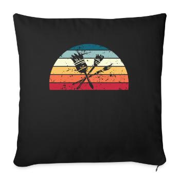 Peinture rétro Coucher de soleil Peintre vintage Lever de soleil - Housse de coussin décorative 45 x 45 cm - noir - Devant