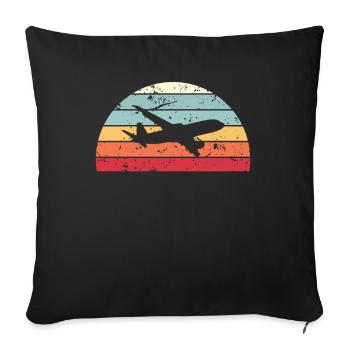 Avion rétro repérant Sunset Vintage avion Sunrise - Housse de coussin décorative 45 x 45 cm - noir - Devant