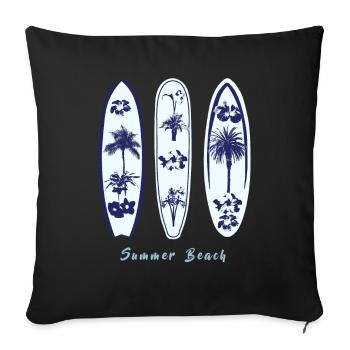 Palmiers de planche de surf, Fleur d’hibiscus, Fleur du Paradis - Housse de coussin décorative 45 x 45 cm - noir - Devant