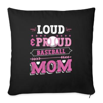 Mère de baseball bruyante et fière - Housse de coussin décorative 45 x 45 cm - noir - Devant
