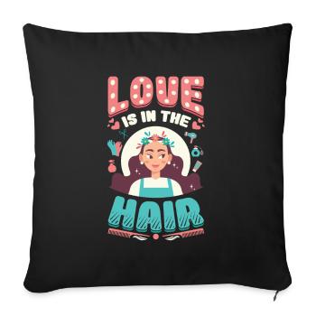 L’amour est dans les cheveux, barbier, coiffeur. - Housse de coussin décorative 45 x 45 cm - noir - Devant