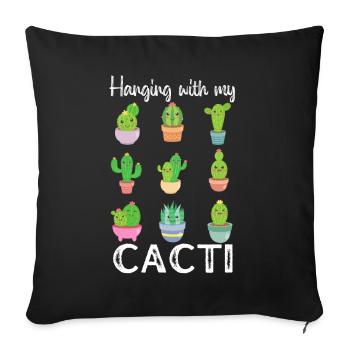 Accroché avec mes cactus, drôle de cactus mignon - Housse de coussin décorative 45 x 45 cm - noir - Devant