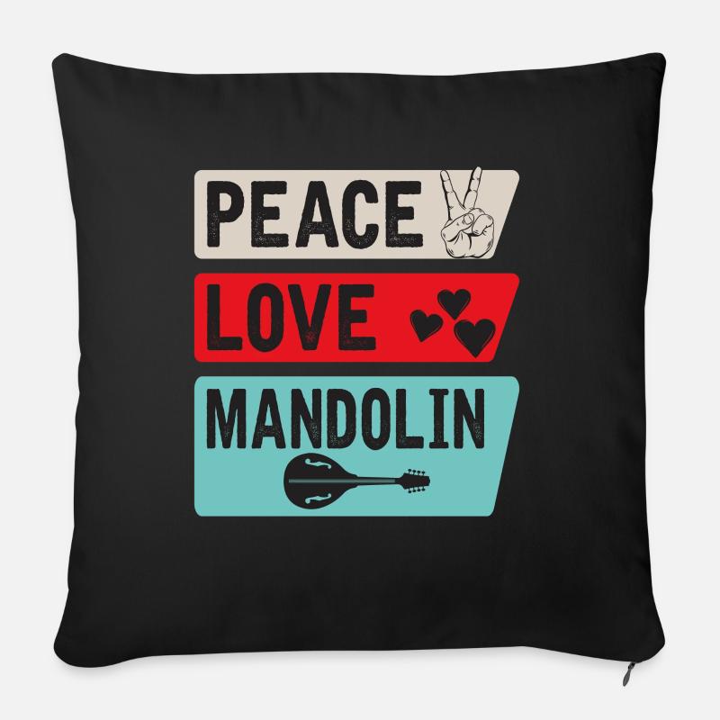 Peace Love Mandolin Banjo Mandolin - Sofakissenbezug 45 x 45 cm - Schwarz