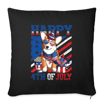 Happy 4th Of Juli Corgi - Sofakissenbezug 45 x 45 cm - Schwarz - Vorne