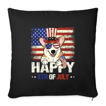 Happy 4th Of Juli Corgi - Sofakissenbezug 45 x 45 cm - Schwarz - Vorne