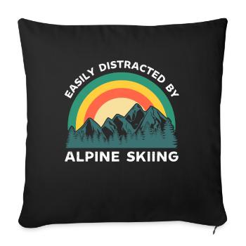 Facilement distrait par le ski alpin - Housse de coussin décorative 45 x 45 cm - noir - Devant