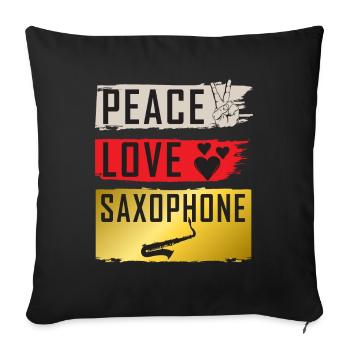 Peace Love Saxophone Instrument Music - Sofa pillowcase 17,3'' x 17,3'' (45 x 45 cm) - black - Front