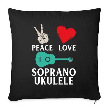 Peace Love Soprano Ukulele Instrument - Sofa pillowcase 17,3'' x 17,3'' (45 x 45 cm) - black - Front