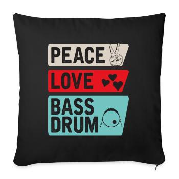 Peace Love Bass Drum Instrument Music - Sofa pillowcase 17,3'' x 17,3'' (45 x 45 cm) - black - Front