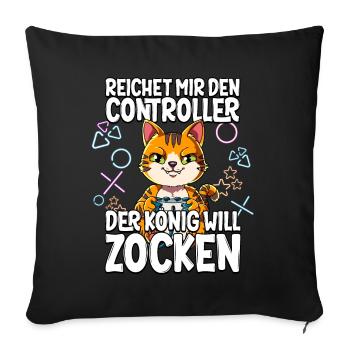 Videospiel Gaming Katze Zocken - Sofakissenbezug 45 x 45 cm - Schwarz - Vorne