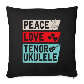 Peace Love Tenor Ukulélé Ukulélé Joueur - Housse de coussin décorative 45 x 45 cm - noir - Devant