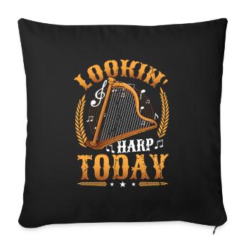 Lookin' Harp Today, joueur de harpe. - Housse de coussin décorative 45 x 45 cm - noir - Devant