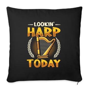 Lookin' Harp Today, joueur de harpe. - Housse de coussin décorative 45 x 45 cm - noir - Devant