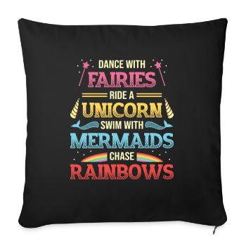 Feen Unicorns, Meerjungfrauen, Regenbogen. - Sofakissenbezug 45 x 45 cm - Schwarz - Vorne