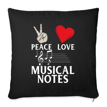 Peace Love Notes de musique Notes de musique - Housse de coussin décorative 45 x 45 cm - noir - Devant