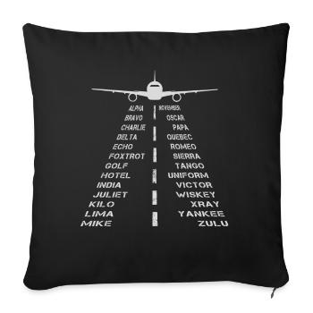 Vollständiges phonetisches Alphabet Runway Plane Pilot - Sofakissenbezug 45 x 45 cm - Schwarz - Vorne