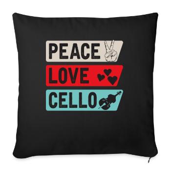 Peace Love Violoncelle Guitare Instrument de Musique - Housse de coussin décorative 45 x 45 cm - noir - Devant