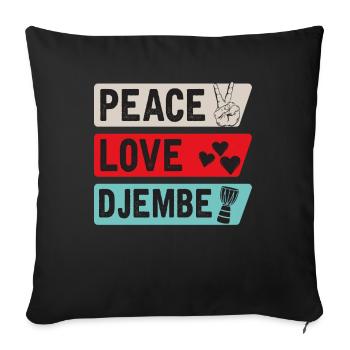 Peace Love Djembé Instrument de tambour - Housse de coussin décorative 45 x 45 cm - noir - Devant