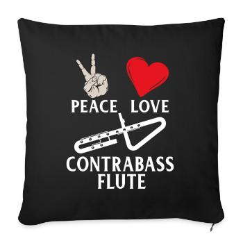 Peace Love Contrebasse Instrument de Flûte - Housse de coussin décorative 45 x 45 cm - noir - Devant