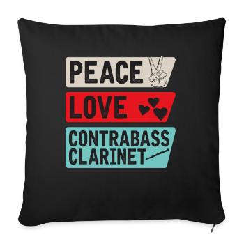 Peace Love Contrebasse Clarinette Musique - Housse de coussin décorative 45 x 45 cm - noir - Devant