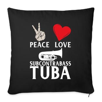 Peace Love Subcontrabass Tuba Instrument - Sofa pillowcase 17,3'' x 17,3'' (45 x 45 cm) - black - Front