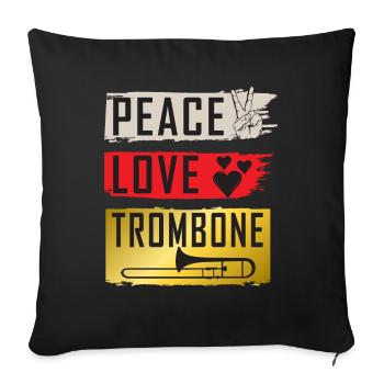 Peace Love Trombone Instrument Music - Sofa pillowcase 17,3'' x 17,3'' (45 x 45 cm) - black - Front