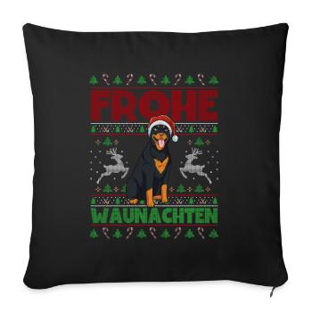Frohe Weihnachten Rottweiler - Sofakissenbezug 45 x 45 cm - Schwarz - Vorne