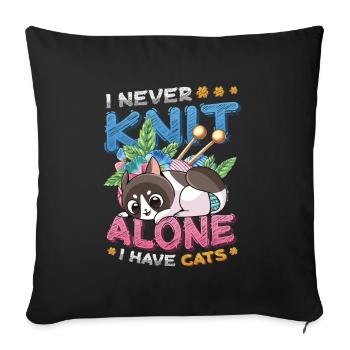 Je ne tricote jamais seule, j’ai des chats - Housse de coussin décorative 45 x 45 cm - noir - Devant