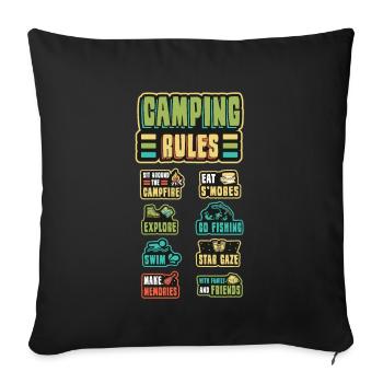Camping rules, camping holidays, outdoor, campers. - Sofa pillowcase 17,3'' x 17,3'' (45 x 45 cm) - black - Front