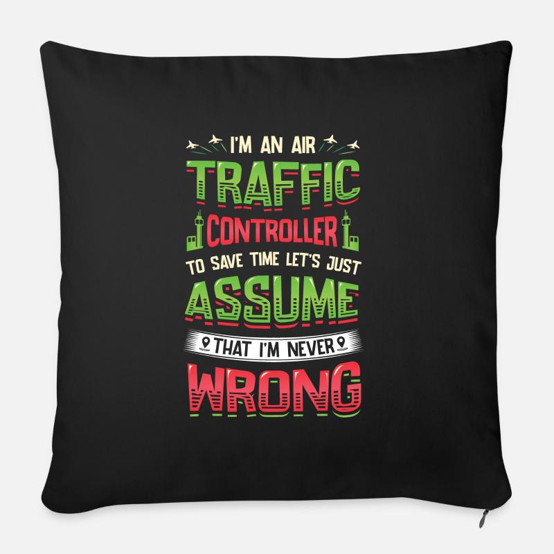Air traffic controller, radar flight control. - Sofa pillowcase 17,3'' x 17,3'' (45 x 45 cm) - black