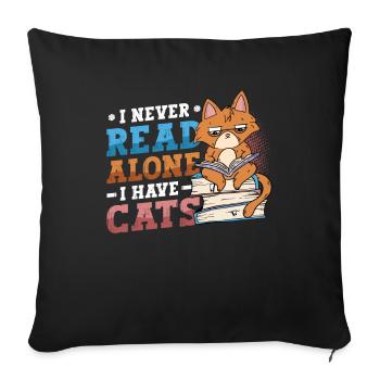 Bookworm reading books, cats. - Sofa pillowcase 17,3'' x 17,3'' (45 x 45 cm) - black - Front