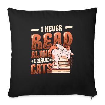 Bookworm reading books, cats. - Sofa pillowcase 17,3'' x 17,3'' (45 x 45 cm) - black - Front
