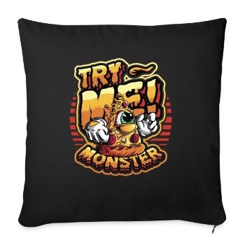 Essayez-moi! Le monstre aime la pizza - Housse de coussin décorative 45 x 45 cm - noir - Devant
